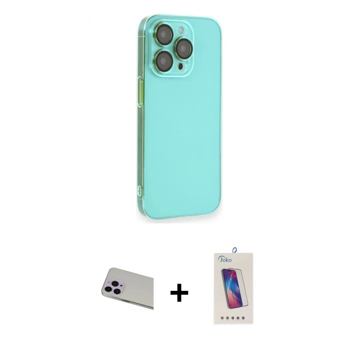 MARSİLYAN™- iPhone 13 Pro Max Kılıf Siluet Minimal Özel Seri - Siyah Joko 5D Cam + Mor Rainbow Kamera Lens Koruma Cam