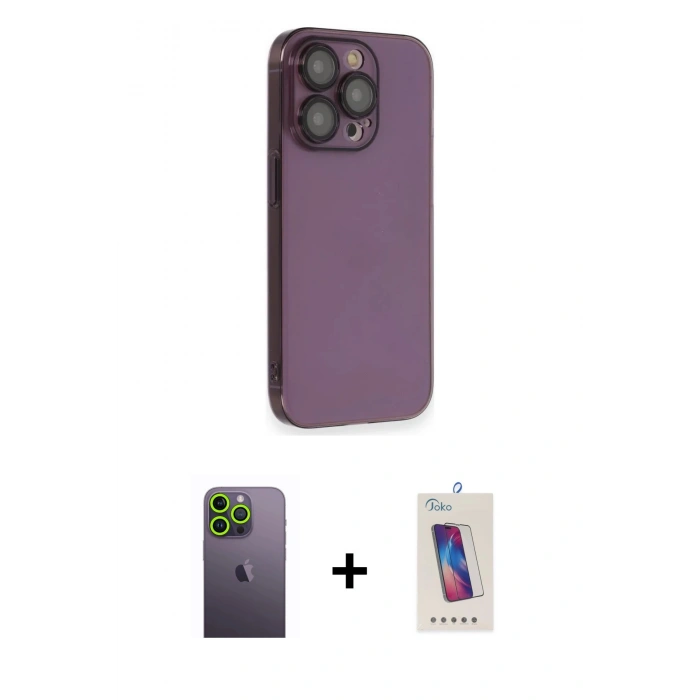 MARSİLYAN™- iPhone 13 Pro Max Kılıf Siluet Minimal Özel Seri - Siyah Joko 5D Cam + Neon Fosforlu Kamera Lens - YL