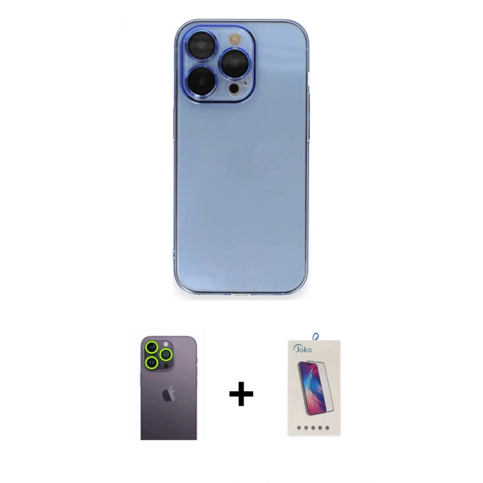 MARSİLYAN™- iPhone 13 Pro Max Kılıf Siluet Minimal Özel Seri - Siyah Joko 5D Cam + Neon Fosforlu Kamera Lens - YL