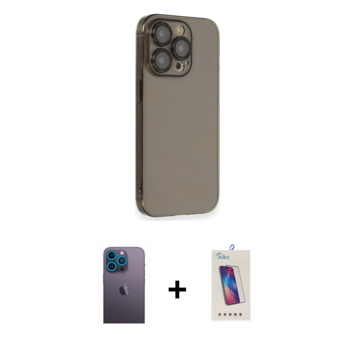 MARSİLYAN™- iPhone 13 Pro Max Kılıf Siluet Minimal Özel Seri - Siyah Joko 5D Cam + Neon Fosforlu Kamera Lens - MI