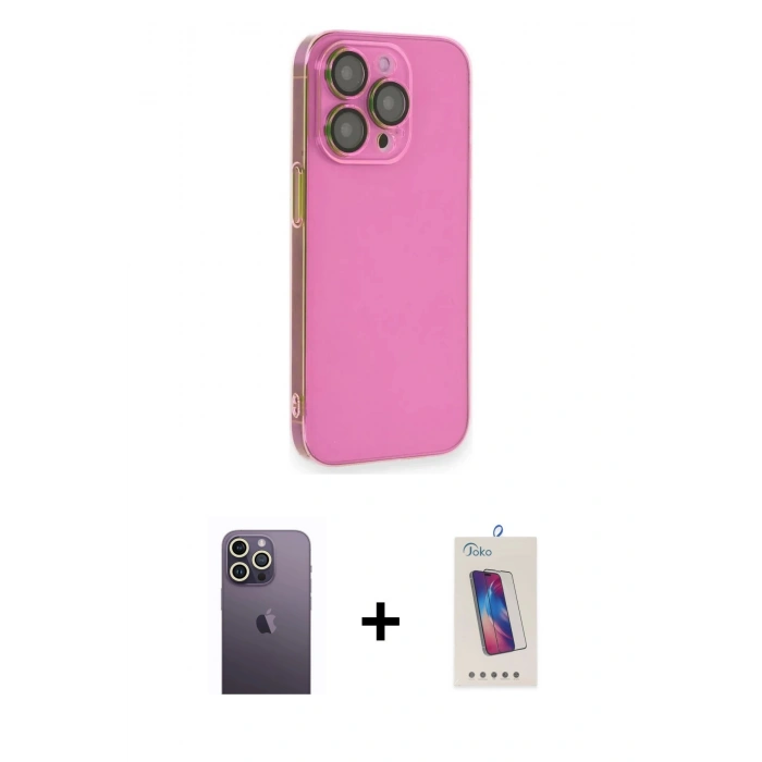 MARSİLYAN™- iPhone 13 Pro Max Kılıf Siluet Minimal Özel Seri - Siyah Joko 5D Cam + Neon Fosforlu Kamera Lens - BZ