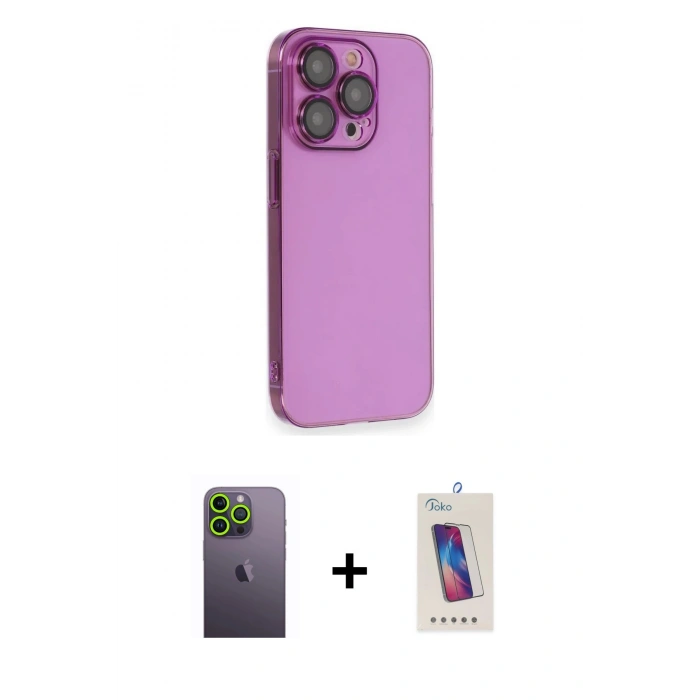 MARSİLYAN™- iPhone 13 Pro Max Kılıf Siluet Minimal Özel Seri - Siyah Joko 5D Cam + Neon Fosforlu Kamera Lens - YL