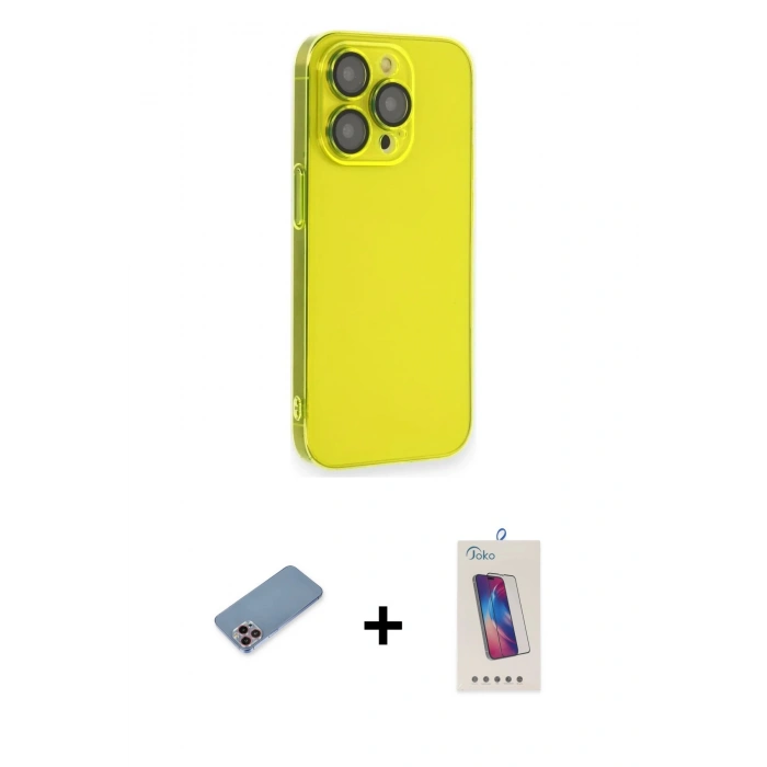 MARSİLYAN™- iPhone 13 Pro Max Kılıf Siluet Minimal Özel Seri - Siyah Joko 5D Cam + Pembe Shine Kamera Lens Koruma Cam