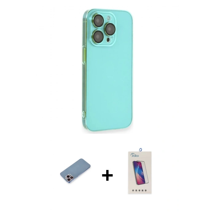 MARSİLYAN™- iPhone 13 Pro Max Kılıf Siluet Minimal Özel Seri - Siyah Joko 5D Cam + Pembe Shine Kamera Lens Koruma Cam