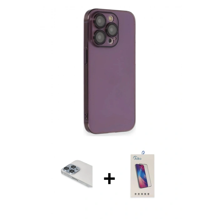 MARSİLYAN™- iPhone 13 Pro Max Kılıf Siluet Minimal Özel Seri - Siyah Joko 5D Cam + Pers Alüminyum Kamera Lens - SABE