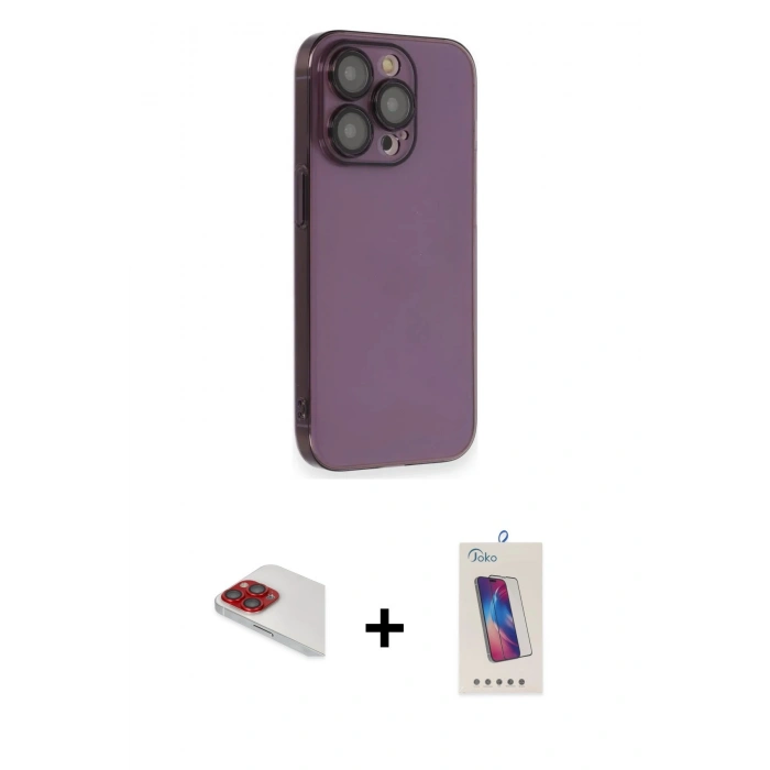 MARSİLYAN™- iPhone 13 Pro Max Kılıf Siluet Minimal Özel Seri - Siyah Joko 5D Cam + Pers Alüminyum Kamera Lens - KI