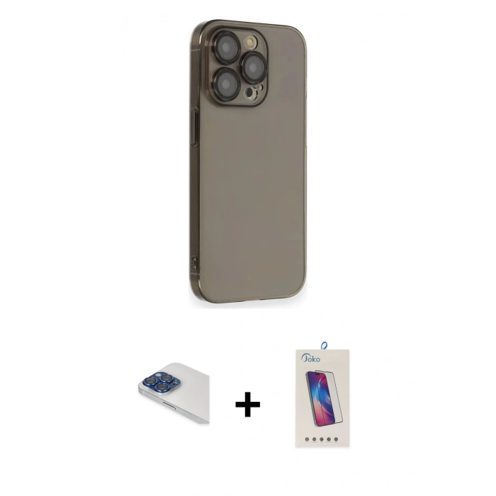 MARSİLYAN™- iPhone 13 Pro Max Kılıf Siluet Minimal Özel Seri - Siyah Joko 5D Cam + Pers Alüminyum Kamera Lens - LT