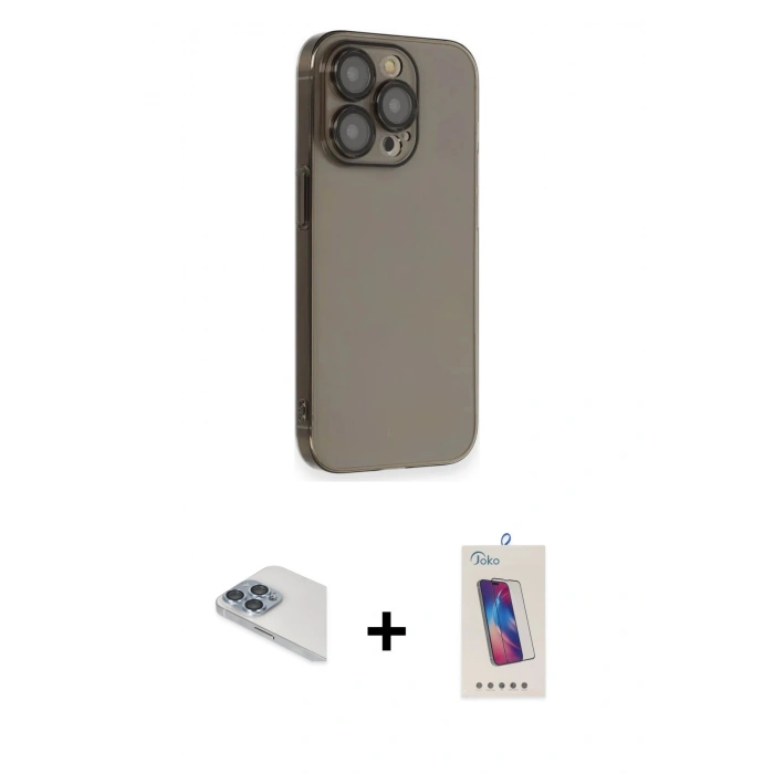 MARSİLYAN™- iPhone 13 Pro Max Kılıf Siluet Minimal Özel Seri - Siyah Joko 5D Cam + Pers Alüminyum Kamera Lens - SABE