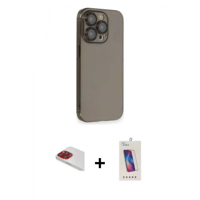 MARSİLYAN™- iPhone 13 Pro Max Kılıf Siluet Minimal Özel Seri - Siyah Joko 5D Cam + Pers Alüminyum Kamera Lens - KI
