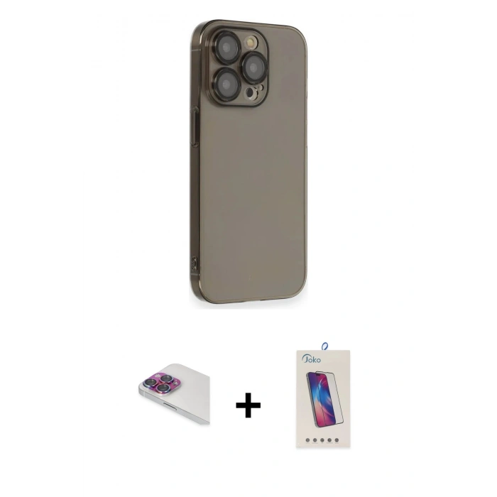 MARSİLYAN™- iPhone 13 Pro Max Kılıf Siluet Minimal Özel Seri - Siyah Joko 5D Cam + Pers Alüminyum Kamera Lens - GI