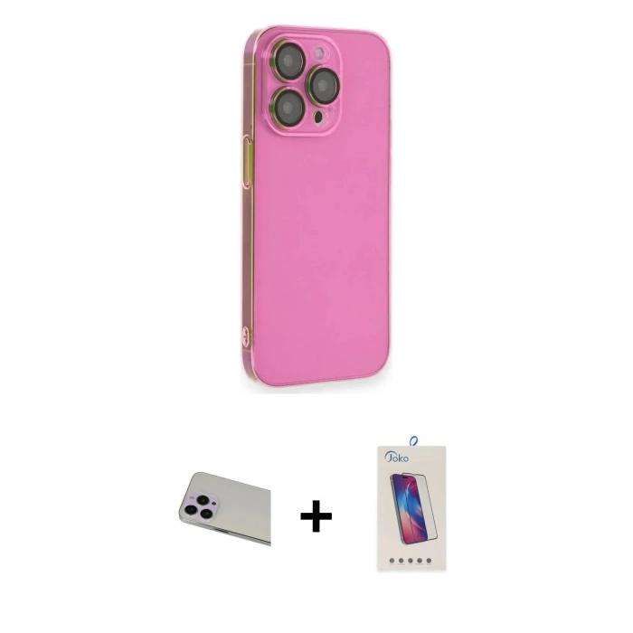MARSİLYAN™- iPhone 13 Pro Max Kılıf Siluet Minimal Özel Seri - Siyah Joko 5D Cam + Rainbow Kamera Lens Koruma Cam - MR