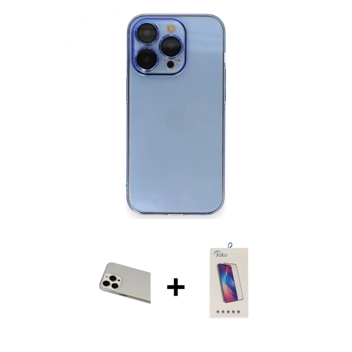 MARSİLYAN™- iPhone 13 Pro Max Kılıf Siluet Minimal Özel Seri - Siyah Joko 5D Cam + Rainbow Kamera Lens Koruma Cam - BZ
