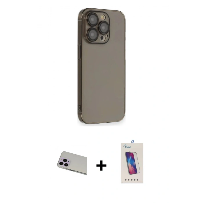 MARSİLYAN™- iPhone 13 Pro Max Kılıf Siluet Minimal Özel Seri - Siyah Joko 5D Cam + Rainbow Kamera Lens Koruma Cam - MR