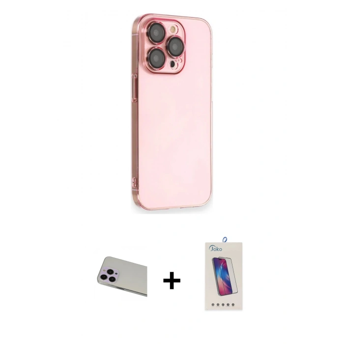 MARSİLYAN™- iPhone 13 Pro Max Kılıf Siluet Minimal Özel Seri - Siyah Joko 5D Cam + Rainbow Kamera Lens Koruma Cam - MR