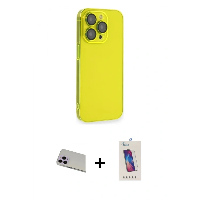 MARSİLYAN™- iPhone 13 Pro Max Kılıf Siluet Minimal Özel Seri - Siyah Joko 5D Cam + Rainbow Kamera Lens Koruma Cam - MR