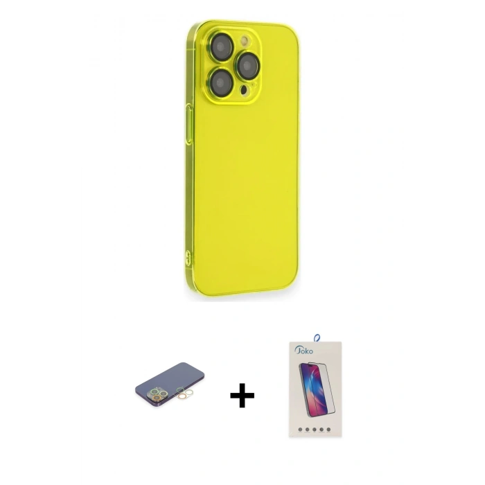 MARSİLYAN™- iPhone 13 Pro Max Kılıf Siluet Minimal Özel Seri - Siyah Joko 5D Cam + Renkli Kamera Lens Koruma Cam - SI