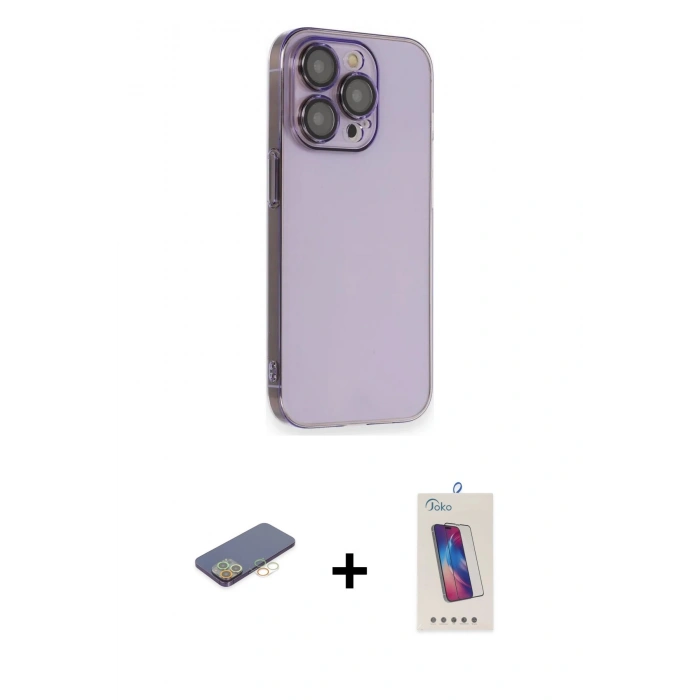 MARSİLYAN™- iPhone 13 Pro Max Kılıf Siluet Minimal Özel Seri - Siyah Joko 5D Cam + Renkli Kamera Lens Koruma Cam - SI