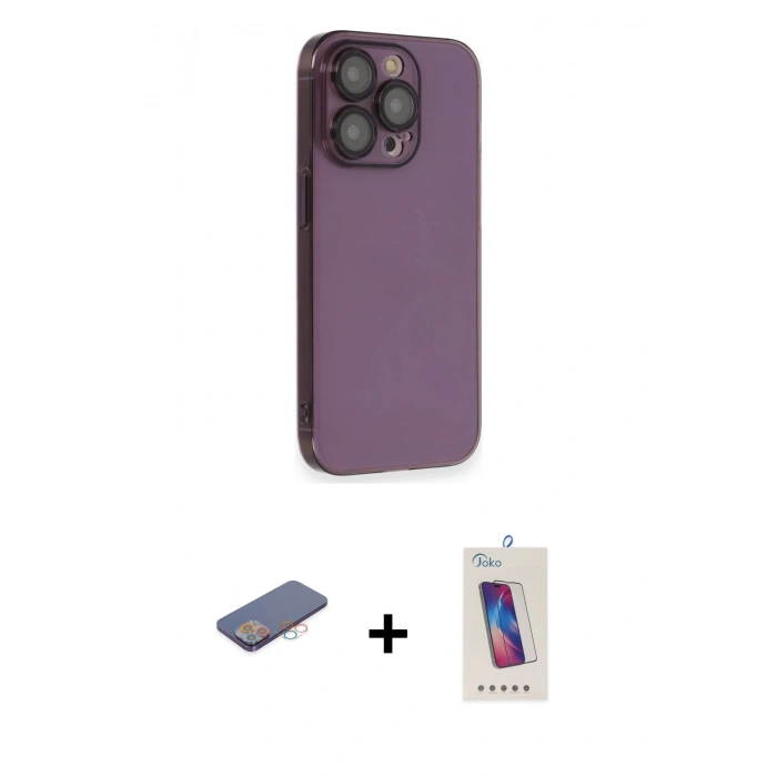 MARSİLYAN™- iPhone 13 Pro Max Kılıf Siluet Minimal Özel Seri - Siyah Joko 5D Cam + Renkli Kamera Lens Koruma Cam - PE