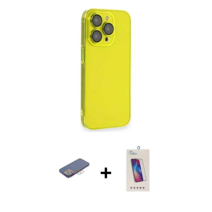 MARSİLYAN™- iPhone 13 Pro Max Kılıf Siluet Minimal Özel Seri - Siyah Joko 5D Cam + Renkli Kamera Lens Koruma Cam - PE