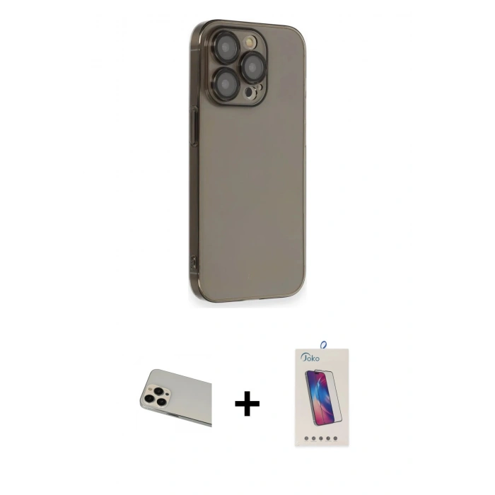 MARSİLYAN™- iPhone 13 Pro Max Kılıf Siluet Minimal Özel Seri - Siyah Joko 5D Cam + Rainbow Kamera Lens Koruma Cam - REGD