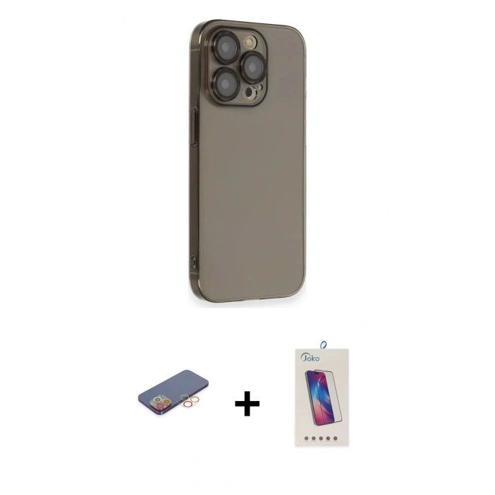 MARSİLYAN™- iPhone 13 Pro Max Kılıf Siluet Minimal Özel Seri - Siyah Joko 5D Cam + Renkli Kamera Lens Koruma Cam - TU