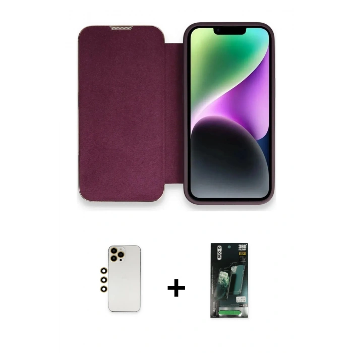 MARSİLYAN™- iPhone 13 Pro Max Kılıf Siluet Minimal Serisi - Şeffaf 360 Full Body Arka Koruyucu + Shine Kamera Lens - GD