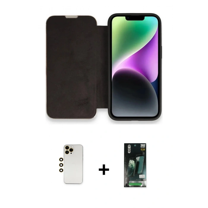 MARSİLYAN™- iPhone 13 Pro Max Kılıf Siluet Minimal Serisi - Şeffaf 360 Full Body Arka Koruyucu + Shine Kamera Lens - GD