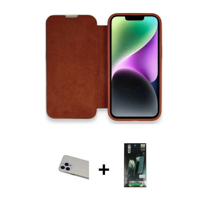 MARSİLYAN™- iPhone 13 Pro Max Kılıf Siluet Minimal Serisi - Şeffaf 360 Full Body Arka Koruyucu + Mor Rainbow Kamera Lens Koruma Cam