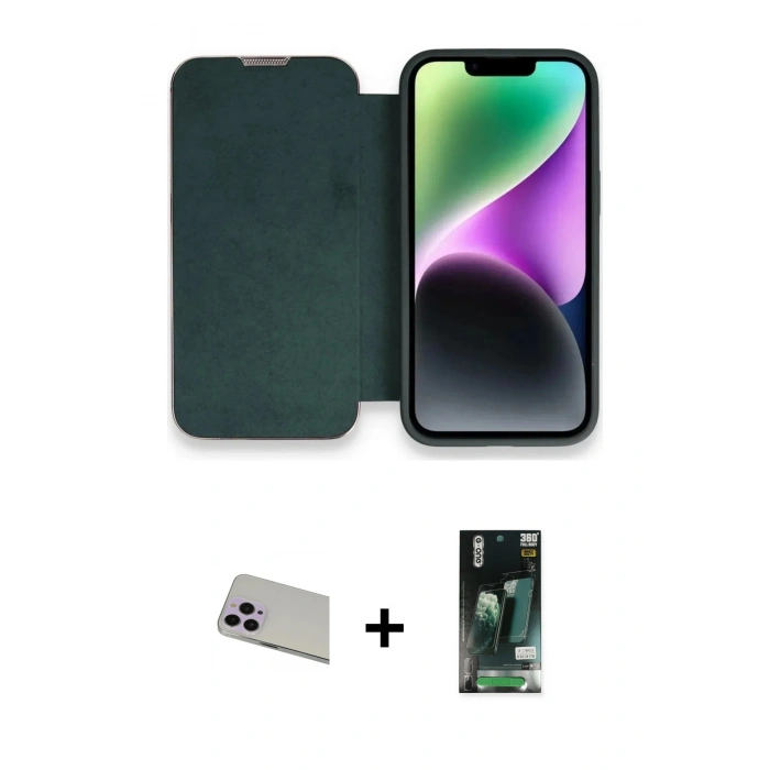 MARSİLYAN™- iPhone 13 Pro Max Kılıf Siluet Minimal Serisi - Şeffaf 360 Full Body Arka Koruyucu + Mor Rainbow Kamera Lens Koruma Cam