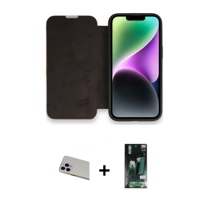 MARSİLYAN™- iPhone 13 Pro Max Kılıf Siluet Minimal Serisi - Şeffaf 360 Full Body Arka Koruyucu + Mor Rainbow Kamera Lens Koruma Cam