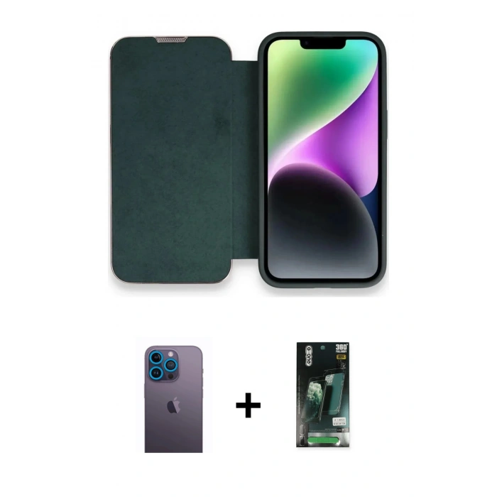 MARSİLYAN™- iPhone 13 Pro Max Kılıf Siluet Minimal Serisi - Şeffaf 360 Full Body Arka Koruyucu + Neon Fosforlu Kamera Lens - MI