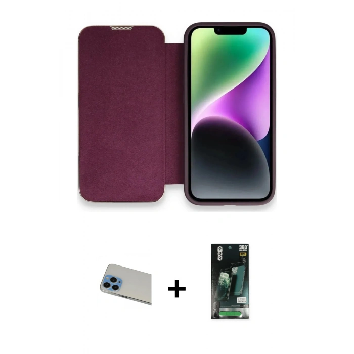 MARSİLYAN™- iPhone 13 Pro Max Kılıf Siluet Minimal Serisi - Şeffaf 360 Full Body Arka Koruyucu + Rainbow Kamera Lens Koruma Cam - MI