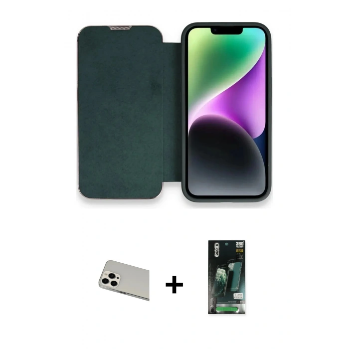 MARSİLYAN™- iPhone 13 Pro Max Kılıf Siluet Minimal Serisi - Şeffaf 360 Full Body Arka Koruyucu + Rainbow Kamera Lens Koruma Cam - BZ