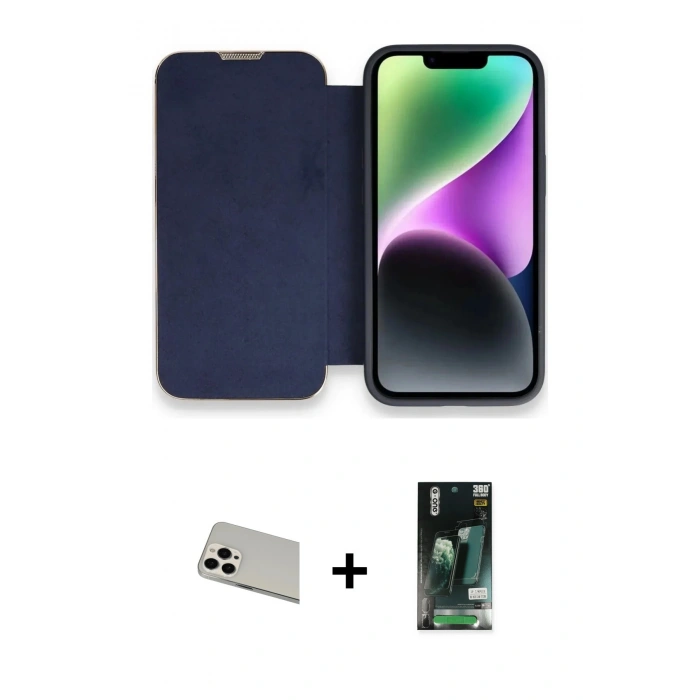 MARSİLYAN™- iPhone 13 Pro Max Kılıf Siluet Minimal Serisi - Şeffaf 360 Full Body Arka Koruyucu + Rainbow Kamera Lens Koruma Cam - BZ