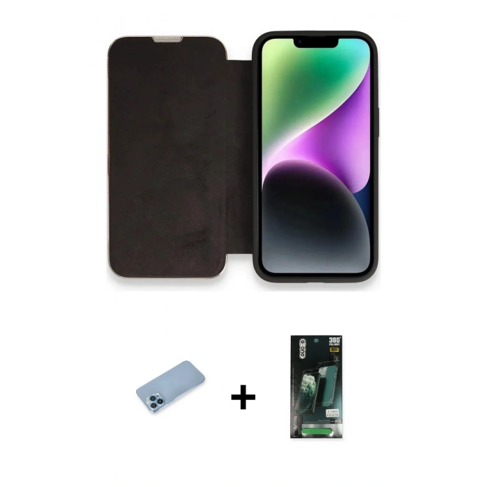 MARSİLYAN™- iPhone 13 Pro Max Kılıf Siluet Minimal Serisi - Şeffaf 360 Full Body Arka Koruyucu + Shine Kamera Lens Koruma Cam - MI