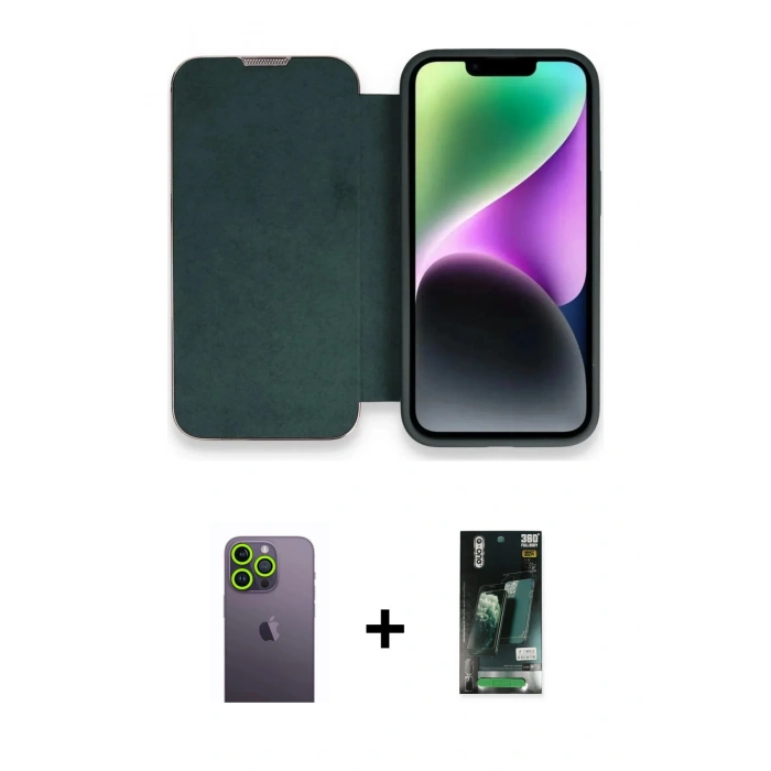 MARSİLYAN™- iPhone 13 Pro Max Kılıf Siluet Minimal Serisi - Şeffaf 360 Full Body Arka Koruyucu + Neon Fosforlu Kamera Lens - YL