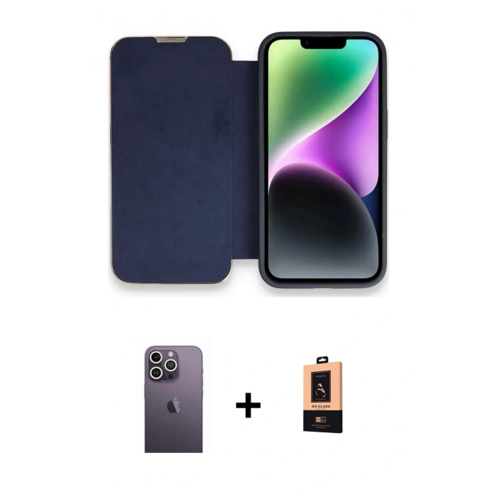 MARSİLYAN™- iPhone 13 Pro Max Kılıf Siluet Minimal Serisi - Şeffaf Maxco Cam Ekran Koruyucu + Neon Fosforlu Kamera Lens - BZ