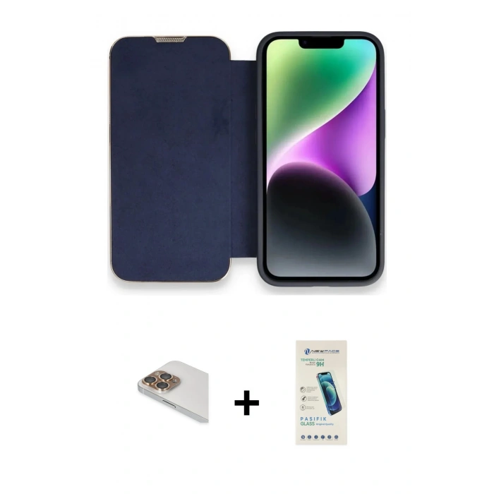 MARSİLYAN™- iPhone 13 Pro Max Kılıf Siluet Minimal Serisi - Şeffaf Pasifik Cam Ekran Koruyucu + Gold Pers Alüminyum Kamera Lens