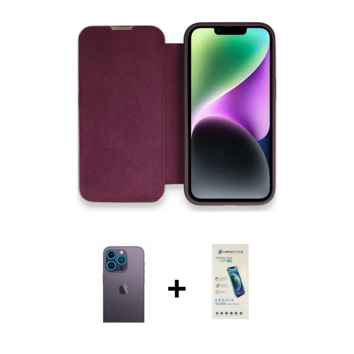 MARSİLYAN™- iPhone 13 Pro Max Kılıf Siluet Minimal Serisi - Şeffaf Pasifik Cam Ekran Koruyucu + Mavi Neon Fosforlu Kamera Lens