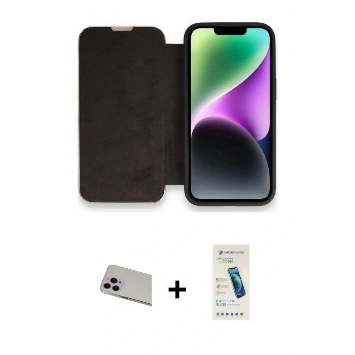 MARSİLYAN™- iPhone 13 Pro Max Kılıf Siluet Minimal Serisi - Şeffaf Pasifik Cam Ekran Koruyucu + Rainbow Kamera Lens Koruma Cam - MR