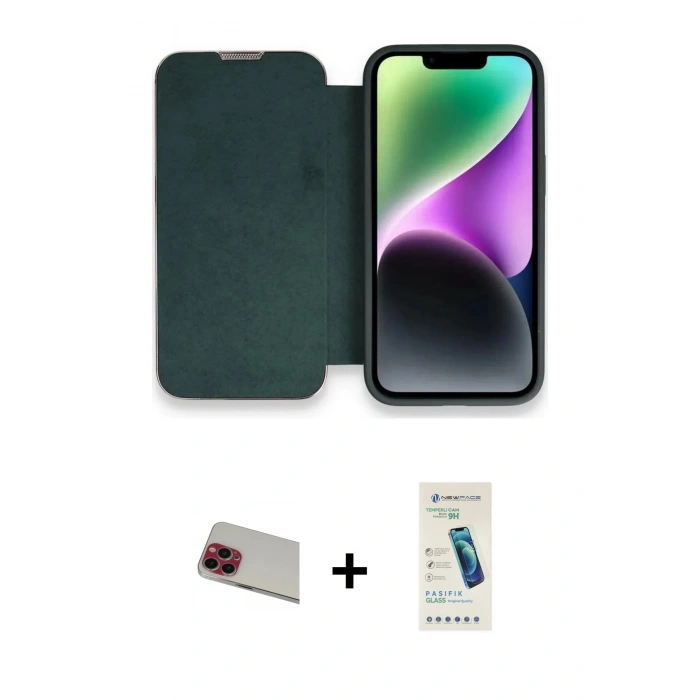 MARSİLYAN™- iPhone 13 Pro Max Kılıf Siluet Minimal Serisi - Şeffaf Pasifik Cam Ekran Koruyucu + Rainbow Kamera Lens Koruma Cam - KI