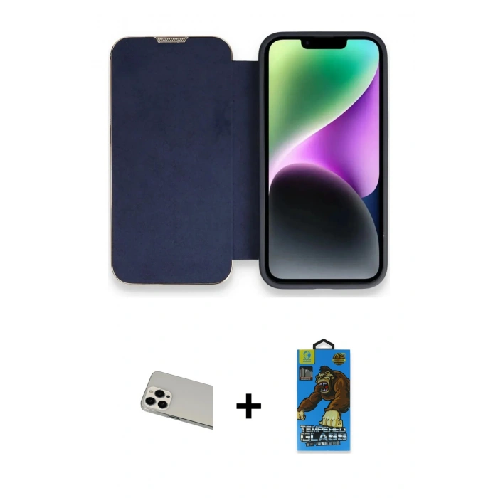 MARSİLYAN™- iPhone 13 Pro Max Kılıf Siluet Minimal Serisi - Siyah 18D Cam Ekran Koruyucu + Beyaz Rainbow Kamera Lens Koruma Cam