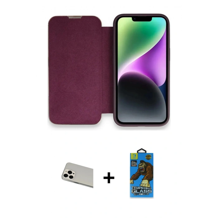 MARSİLYAN™- iPhone 13 Pro Max Kılıf Siluet Minimal Serisi - Siyah 18D Cam Ekran Koruyucu + Beyaz Rainbow Kamera Lens Koruma Cam