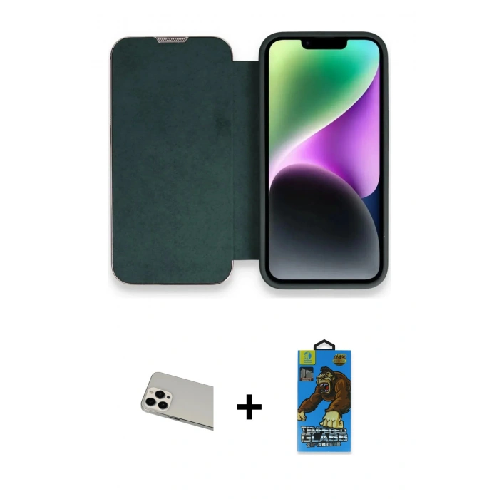 MARSİLYAN™- iPhone 13 Pro Max Kılıf Siluet Minimal Serisi - Siyah 18D Cam Ekran Koruyucu + Beyaz Rainbow Kamera Lens Koruma Cam