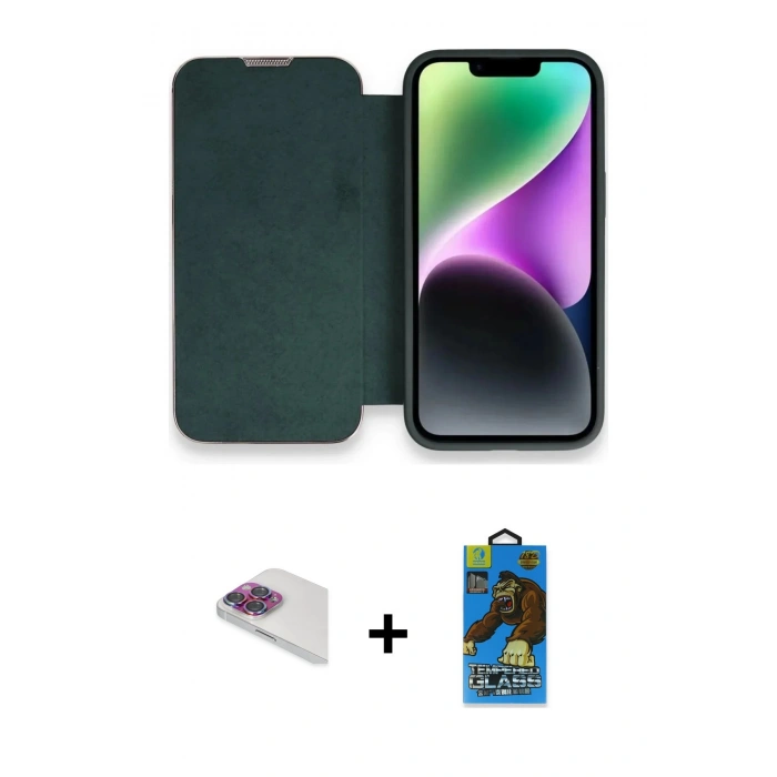 MARSİLYAN™- iPhone 13 Pro Max Kılıf Siluet Minimal Serisi - Siyah 18D Cam Ekran Koruyucu + Pers Alüminyum Kamera Lens - GI