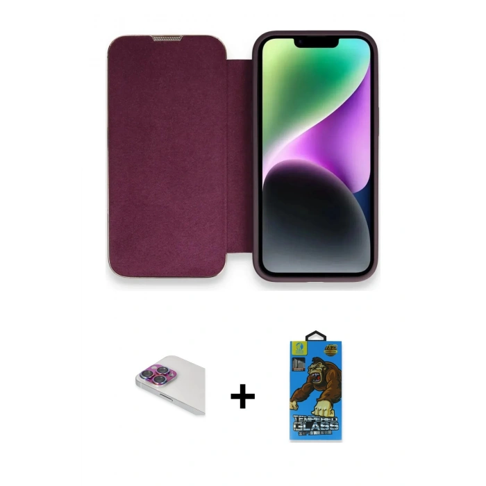 MARSİLYAN™- iPhone 13 Pro Max Kılıf Siluet Minimal Serisi - Siyah 18D Cam Ekran Koruyucu + Pers Alüminyum Kamera Lens - GI