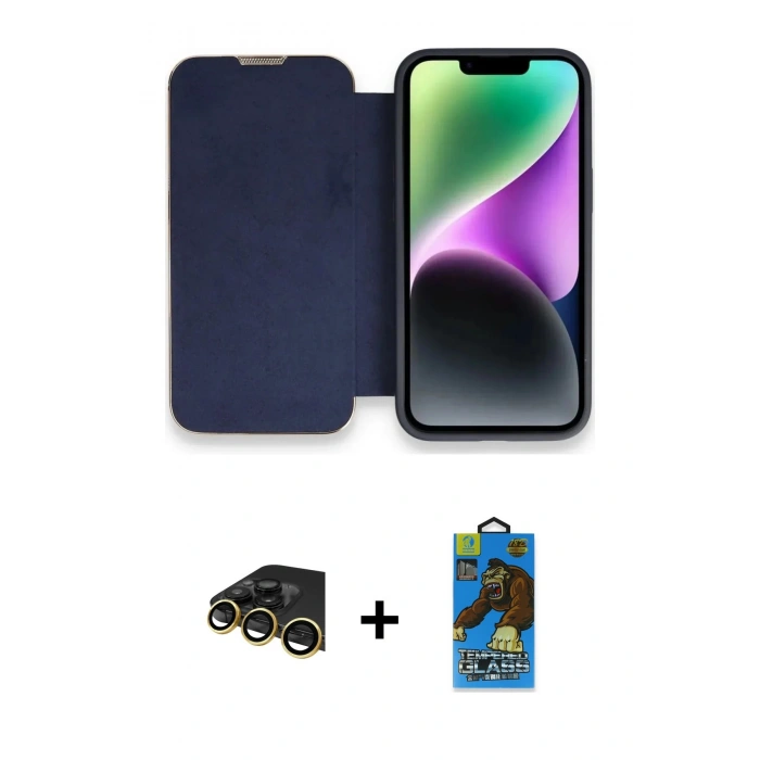 MARSİLYAN™- iPhone 13 Pro Max Kılıf Siluet Minimal Serisi - Siyah 18D Cam Ekran Koruyucu + Raze Metal Kamera Lens - GD