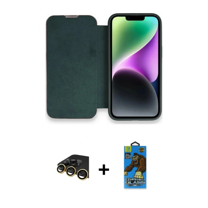 MARSİLYAN™- iPhone 13 Pro Max Kılıf Siluet Minimal Serisi - Siyah 18D Cam Ekran Koruyucu + Raze Metal Kamera Lens - GD