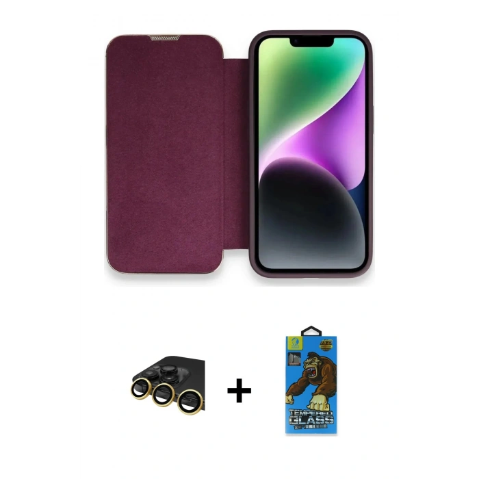 MARSİLYAN™- iPhone 13 Pro Max Kılıf Siluet Minimal Serisi - Siyah 18D Cam Ekran Koruyucu + Raze Metal Kamera Lens - GD