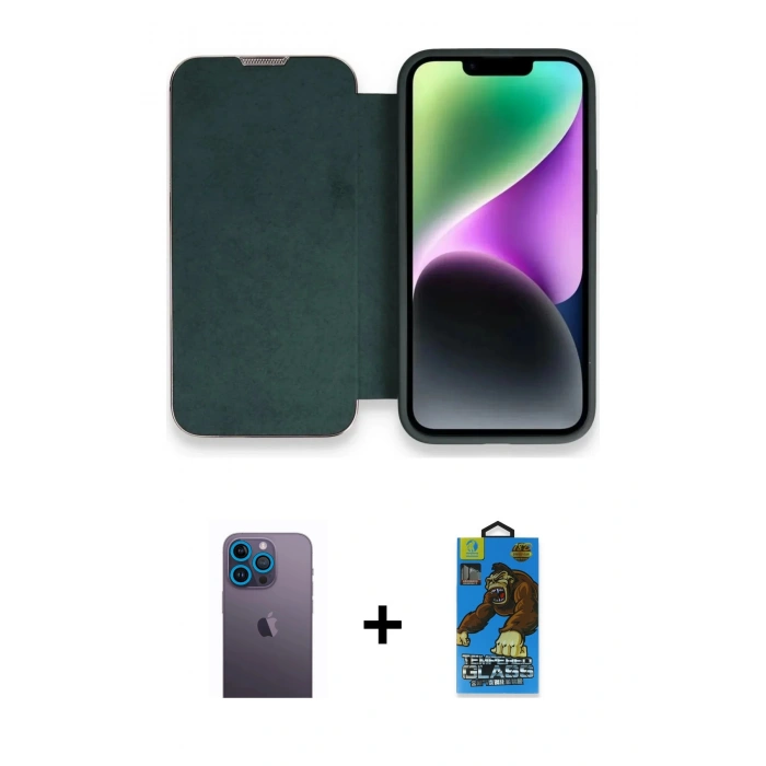 MARSİLYAN™- iPhone 13 Pro Max Kılıf Siluet Minimal Serisi - Siyah 18D Cam Ekran Koruyucu + Neon Fosforlu Kamera Lens - MI